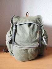 Wanderrucksack Vintage Retro groß Leinen Leder Lederimitat 3 Außentaschen ca 32L
