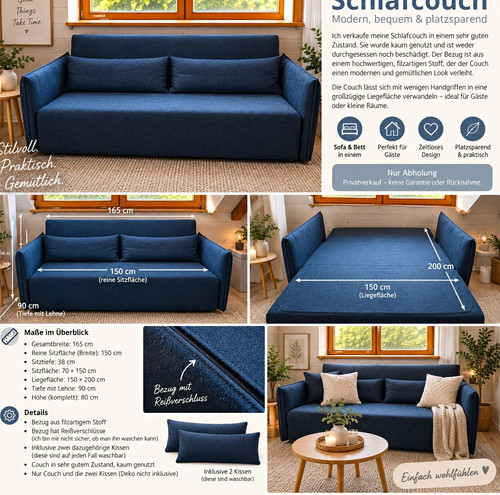 Blaues schlafsofa 165 mit - schlafsofa,