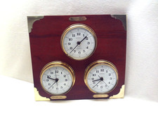 Weltzeituhr New York Tokio EU/Deutschland Quarz Wanduhr Dugena Holz Messing Glas