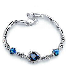Damen Silber Blau Kristall Herz Strass Armreif Armband Armschmuck neu