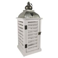 Holzlaterne 48cm groß mit Lamellen weiß Windlicht Laterne Holz Metall maritim