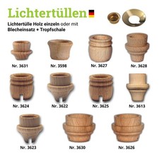 Lichtertülle Holz Ø 10-22mm + Einsatz Holztülle Kerzenhalter Tülle Kerzen Nut
