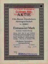 Cöln Bonner Eisenbahn Köln 1918 Vochem Brühl Wesseling Adenauer 1000 M Goldmark