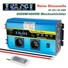 2000W 4000W Reiner Sinus Spannungswandler 12V - 230V Wechselrichter 4USB 2AC LCD