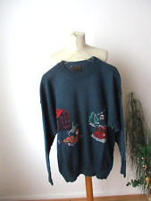 Tom Hanbury Herren Pullover Gr. 52 grün Skifahrer Motive wie neu