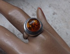 Toller alter Vintage 925 Silber Ring mit Bernstein 3,19 Gramm RG 54