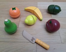 Hape Obstkörbchen Obst zum Schneiden Früchte aus Holz Klettverschluss