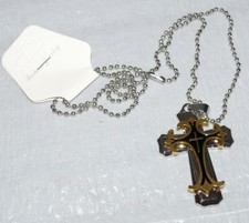 Moderne Halskette Kreuz Anhänger Jesus Christus Rosenkranz Kirche Silber Gold N4