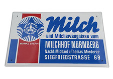 Milchhof Nürnberg Email Reklame Schild 55x35 Marke Stern 50er 60er Jahre Werbung