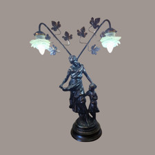 Antike Jugendstil Tischlampe Figurenlampe Rosenblütenschirme um 1900