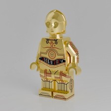 Custom Minifigur aus LEGO® Teilen: gold verchromter, bedruckter Protokolldroide