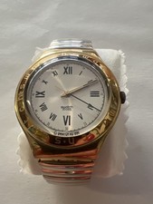 Swatch Irony 1999 – Edelstahl/Gold – Römische Ziffern – Herrenarmbanduhr Vintage