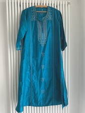 Indisches Kleid - Salwar Kameez  - Tunika - neu - reine Seide - leuchtend blau