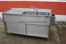 NIEROS Edelstahl Spültisch + Armatur & Desinfektionsbecken, 150x60cm Doppelspüle