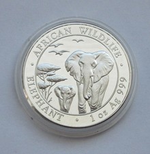 1 Oz Somalia Elefant African Wildlife Somalia 2015  Silber in Münzfolie
