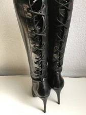 Extravagante High Heel Stiefel Echtleder spitz mit Schnürung