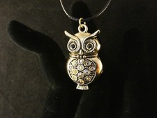 Eule Klar Anhänger mit Kette 24 Karat Vergoldet Wald Baum Vogel Uhu Groß