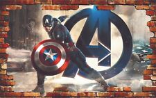 Marvel Avengers Captain America 3D-Effekt zertrümmerte Wand Aufkleber Poster Z429