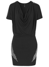 Nieten-Shirtkleid Gr. 36 Schwarz Mini Cocktailkleid Damenkleid Abendkleid Neu