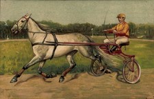 Präge Litho Jockey im Sulky, Trabrennen - 11130763