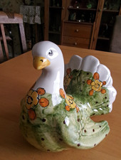 Keramikfigur "Taube weiss/bunt mit Fächerschwanz"