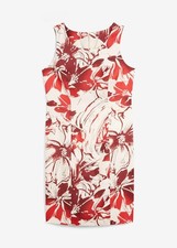 Etuikleid aus Satin Gr. 40 Naturbeige Rot Geblümt Abendkleid Party-Dress Neu