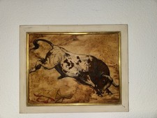 Stier Gemälde – spanisches Motiv – handgemalt – Vintage Wandbild im Rahmen