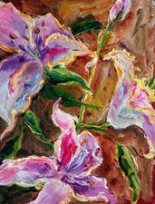Lilien blumen ölbild 15x20 - 15x20, cm