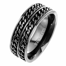 Spinner Ring Herren Edelstahl Fingerring Biker Doppelketten Style Schwarz