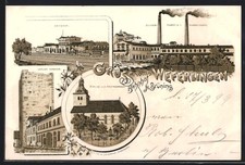 Lithographie Weferlingen, Bahnhof, Zucker-Fabrik, Grauer Hermann 1899 