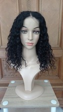Lockiges Schwarzbraun Echthaar Perücke 40/45 cm Glueless Wig 4x4
