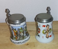 Bierkrüge 2 Stück AK Kaiser Porzellan mit Zinn Deckel 16x10cm