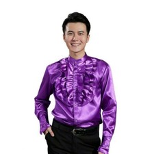 Herren Satin Hemd Kunstseide Top Rüsche Rüschen Palast Prinz Dance Kostüm NR9