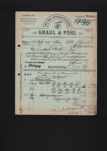 Leipzig rechnung 1908 graul - rechnung, 1908,