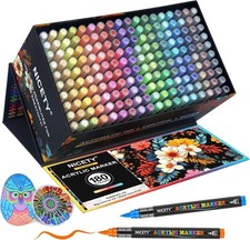 NICETY Acrylstifte 180 Farben Pinselmarker Set für Stein Holz Glas Keramik Malen