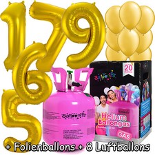FOLIENBALLONS + BALLONGAS + BALLONS - 1-99 Geburtstag GOLD Party Deko Set Helium