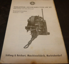 Schlang u.Reichart Ersatzteil-Preisliste Schlepper Seilwinde Type LW 2,5  1.1.71