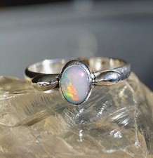 Vintage Design Welo Opal Weiß 925er Silber Ring 52 55 58 59 Feueropal Multicolor