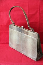Vintage, Antike Schlangenlederhandtasche, naturfarben, Bügel u. Metallverschluss