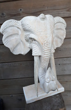 48cm Wand Bild Deko Akazie Holz Elefant Elefanten Kopf Maske Indien