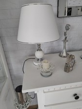 Lampenschirm weiss Stoff Metallrand chrom modern shabby ohne Fuss rund  20cm