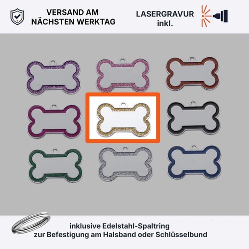 Hundemarke knochen glitzer mit - hundemarke,