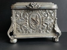 Historismus Schmuckschatulle Versilbert ~ Dose ~ florales Dekor ~ Maria Jesus