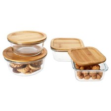 Ritzenhoff 4x Esperanza Vorratsdose rund quadratisch klein Glas Holzdeckel