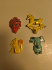 4 x Haken Wandhaken Keramik Kinder Vintage Badezimmer Elefant Pferd Eichhörnchen