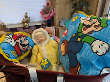 3-tlg. Kinderwagen Garnitur Kissen Set Bettwäsche Upcycling Super Mario wendbar