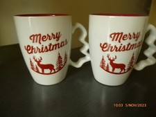 2 Kaffeebecher Tassen Merry Christmas Weihnachtsmotiv innen rot 10,5x8cm