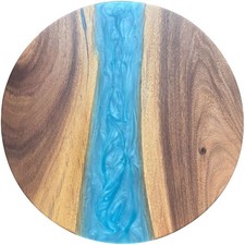 Epoxidharz Tischplatte River Table Rund Blau Walnuss Massivholz ø600x22mm