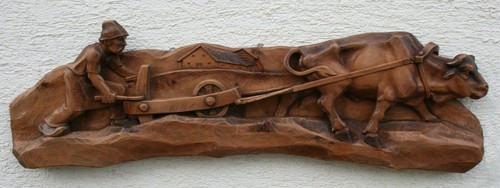 Bauer mit pflug - und, ochse