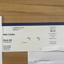 NINA CHUBA 1 VIP Ticket Premium Karte Loge Event Buffet 06.11.25 Lanxess Köln